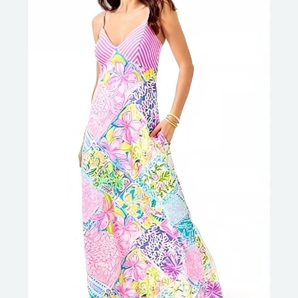Lilly Pulitzer Maldives Maxi Dress in Multi Block Party Engineered Size 8 - Picture 13 of 13